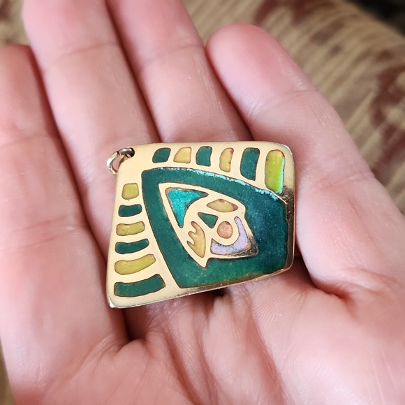 Geometric Enamel Pendant with Multicolor Design - Picture 5 of 5